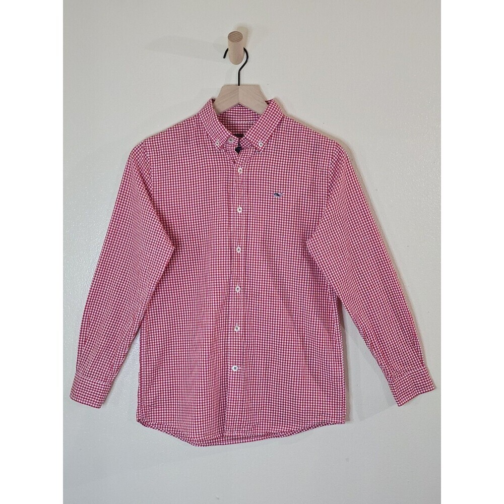 Vineyard Vines Whale Shirt Youth Size M Red Check Long Sleeve Button Down